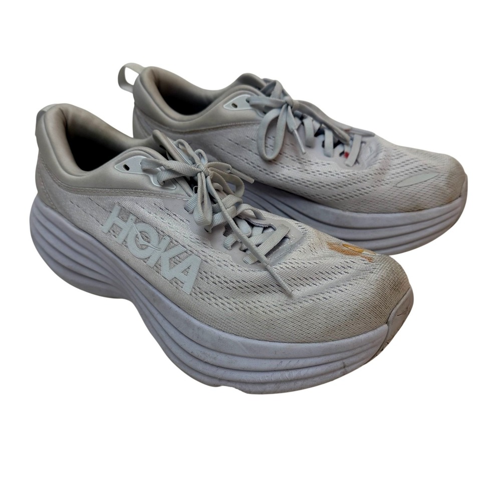 Hoka One One Bondi 8 Shoes Womens 9.5 Gray Mesh Running Cushioned Sneakers